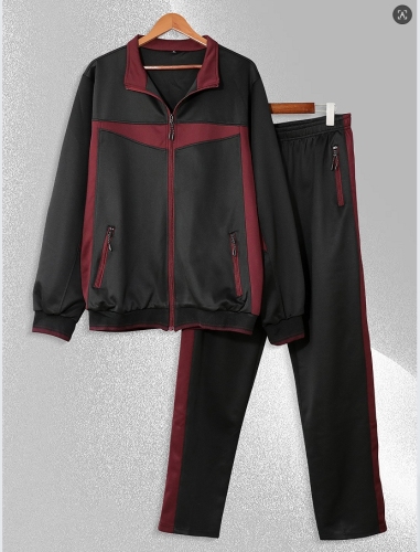 Men's casual sportswear, Spring and autumn lapel jacket and pants, 2 fashionable sportswear, youth fashion trend, color contrast design