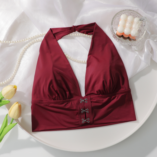 Women's Deep V Neck Front Button Halter Bra Sexy Strapless Backless Breathable Bra
