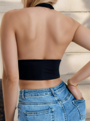 Women's Deep V Neck Front Button Halter Bra Sexy Strapless Backless Breathable Bra