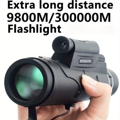Extra Long 9800M/300000M Compass Flashlight Distance Night Vision High - Angle Monocular Telescope Outdoor Hiking Travel Portable Telescope Fashion Accessories Tool