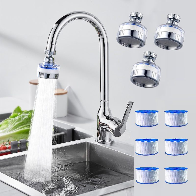 3Pack Universal 360° Rotating Faucet Water Filter Kit with 6 Replacement Filter for Kitchen &amp; Bathroom Sink