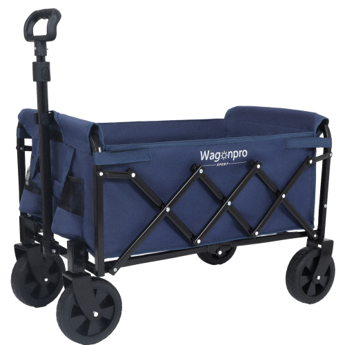 Expandable Dual-Layer Utility Wagon with 100% Extra Space - Grocery Cart for Camping, Shopping, Sports, Gardening, Fishing, Supports 225lbs, Dark Blue