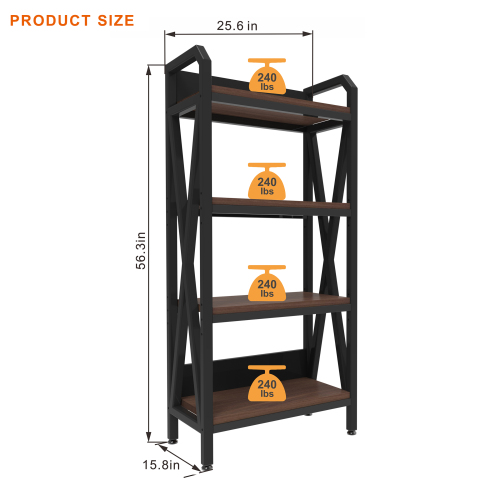 56.30'' Bakers Rack Storage shelves 4-Level metal and wooden kitchen shelves,Kitchen Organizers and Storage, for Garage, Pantry, Bathroom, Closet, 25.60''Length