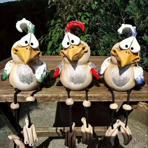 3 Fun Chicken Fence Decorative Statues - Waterproof. Ideal as a Gift for Children, and Suitable for Courtyard, Garden & Balcony Decoration.