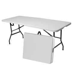 4-Foot Plastic Folding Table, Portable Indoor/Outdoor Dining Table with Handle and Locking Function - White
