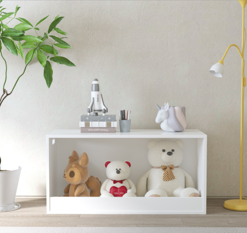Open Toy Storage Box for Kids, White Wooden Organizer Bin for Plush Toys, Books, Nursery or Playroom Use