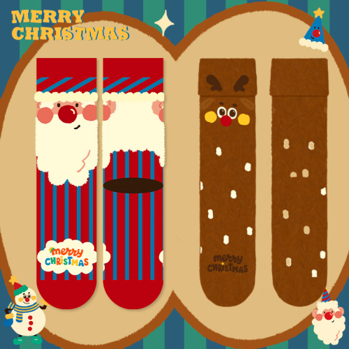 Christmas surprise 3-pack of selected socks, Santa Claus, Christmas tree, Christmas apple and Christmas elk. Perfect for gifts or personal use. For men, women and couples. Thickened, cotton velvet socks. Ornaments Decoration