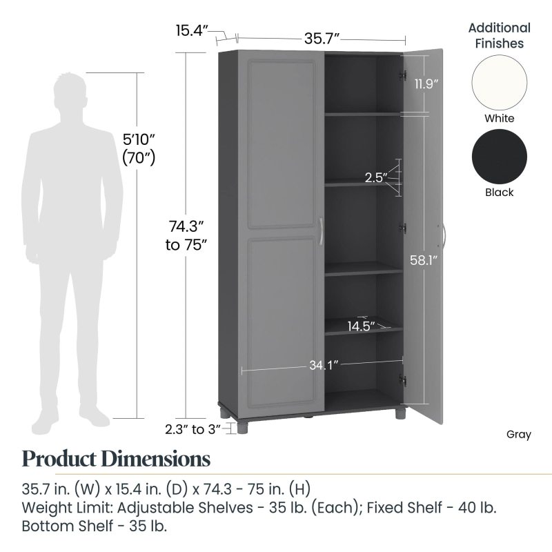 改Systembuild Evolution Kendall 36" Utility Storage Cabinet, Black