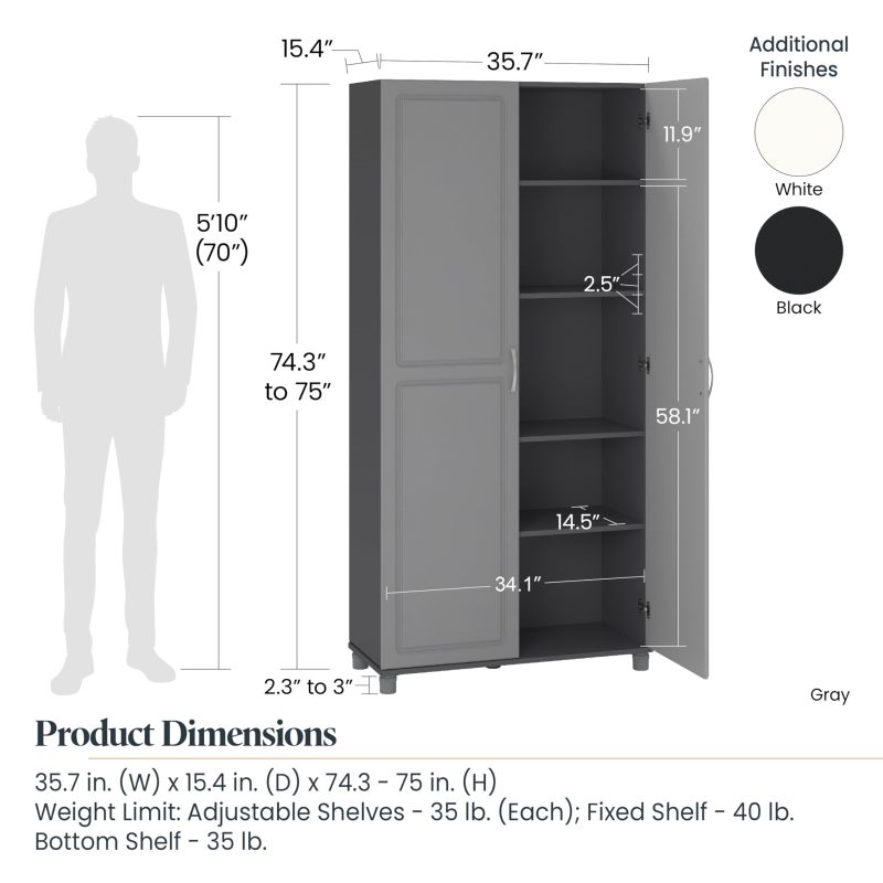 改Systembuild Evolution Kendall 36" Utility Storage Cabinet, Black
