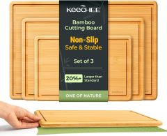 Keechee Cutting Board with Non-slip Mat, Bamboo Cutting Board for Kitchen Meal Prep & Serving - Wood Serving Board Set with Deep Juice Groove Ideal Kitchen Gifts
