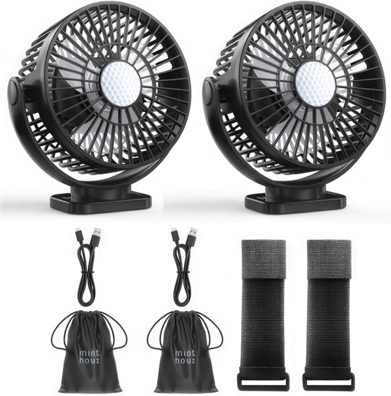 Minthouz Magnetic Golf Cart Fan, Rechargeable 12000mAh Fan, 3-Speed 360° Rotation, Timer Function, LED Lighting, Magnetic Base & Strap, Compatible with EZGO, Club Car, Yamaha Golf Carts
