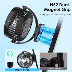 Minthouz Magnetic Golf Cart Fan, Rechargeable 12000mAh Fan, 3-Speed 360° Rotation, Timer Function, LED Lighting, Magnetic Base & Strap, Compatible with EZGO, Club Car, Yamaha Golf Carts