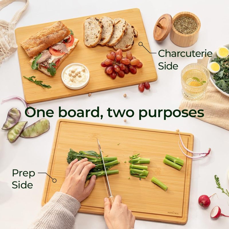 Keechee Cutting Board with Non-slip Mat, Bamboo Cutting Board for Kitchen Meal Prep & Serving - Wood Serving Board Set with Deep Juice Groove Ideal Kitchen Gifts