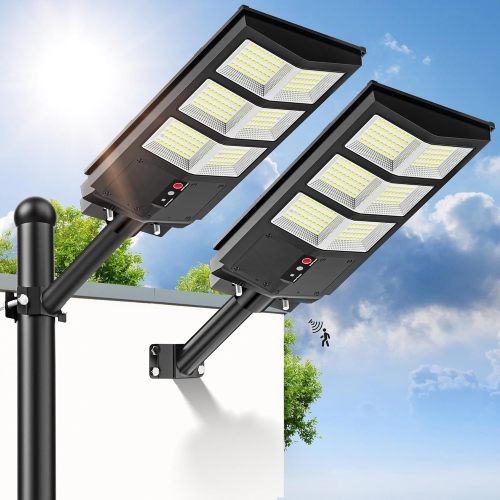 4000W Solar Lights Outdoor 6500K Solar Street Lights Outdoor Motion Sensor, Street Light IP66 Waterproof, Parking Lot Light Dusk to Dawn with Remote Control (2 Pack)