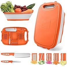 Camping Cutting Board, HI NINGER Collapsible Chopping Board with Colander, 9-In-1 Multi Kitchen Vegetable Washing Basket,Camping Gifts Accessories for RV Campers