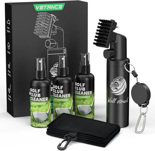 4oz Golf Club Cleaner - Pro Golf Club Brush and Golf Cleaning Bag with Clean Face Liner & Dry Exterior, Ergonomic Trigger, Groove Cleaner & Retainer Clip, Essentials Golf Accessories
