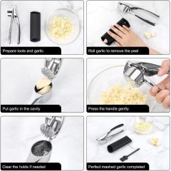 Professional Garlic Mincer Tool - Easy-Squeeze, Easy-Clean with Soft, Ergonomic Handle - Silicone Garlic Peeler & Brush