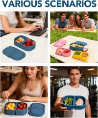 3 Pack Reusable Silicone Snack Containers, 8 oz Double Compartment Portable Snack Box with 3 Forks, Small Leakproof Food Storage Containers with Lids for Salad Dressing Sauce