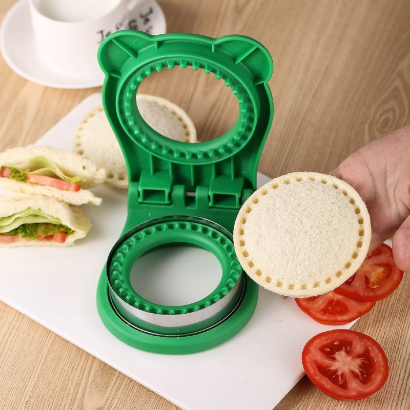 Uncrustable Sandwich Maker, Circle Shape 3.7 Inch Sandwich Cutter and Sealer for Kids Breakfast and Lunchboxes, Green