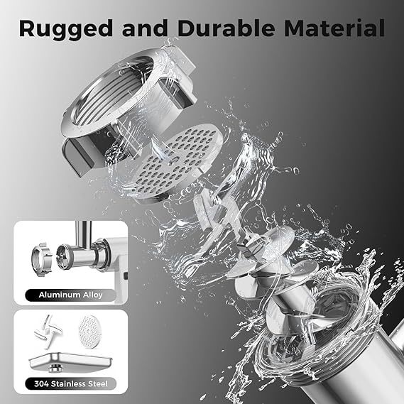 Electric Meat Grinder, Sausage Stuffer, 5.5LBS/Min with Copper Motor &amp; Metal Gears, Auto-Reverse, 2 Blades, 3 Grinding Plates &amp; Kubbe Kit for Home Kitchen Use