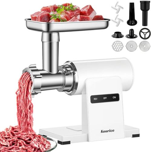Electric Meat Grinder, Sausage Stuffer, 5.5LBS/Min with Copper Motor & Metal Gears, Auto-Reverse, 2 Blades, 3 Grinding Plates & Kubbe Kit for Home Kitchen Use