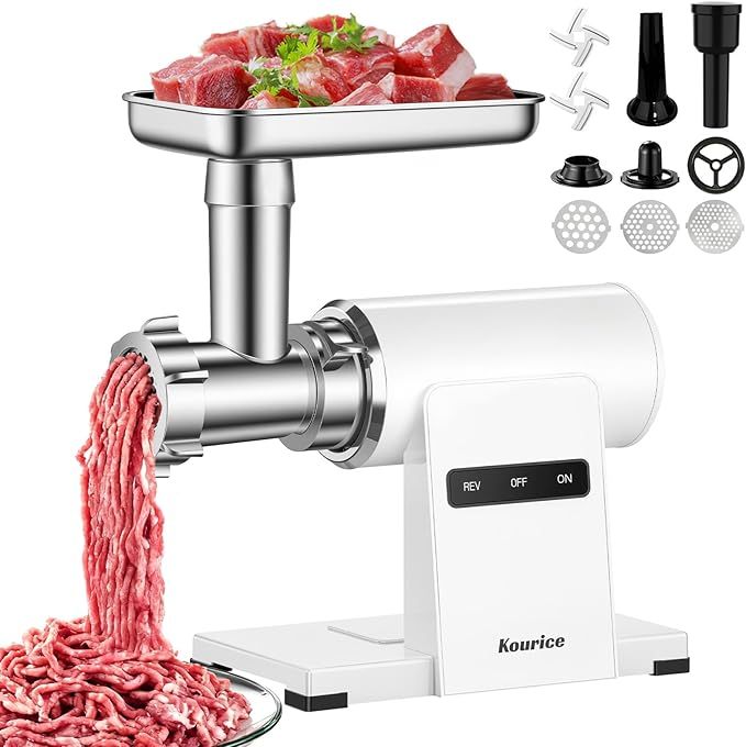 Electric Meat Grinder, Sausage Stuffer, 5.5LBS/Min with Copper Motor &amp; Metal Gears, Auto-Reverse, 2 Blades, 3 Grinding Plates &amp; Kubbe Kit for Home Kitchen Use