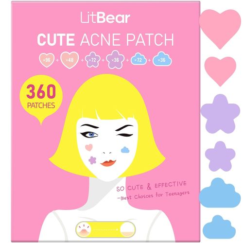 LitBear Acne Pimple Patch, 360 Dots 3 Shaped Colors Pimple Patches with Salicylic Acid, Tea Tree Oil & Calendula Oil, Hydrocolloid Acne Patch for Face, Blemish, Cute Zit Patch Pimple Sticker Acne Dots