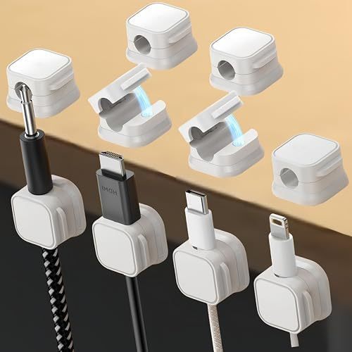 10 Pack Magnetic Cable Clips,Adjustable and Convenient Cable Management,Wire Holder Organizer,Conceal or Arrange Phone USB Charger Cables for Home,Office,Car,Desk,or Nightstand. (White)