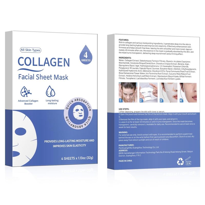MMV Collagen Face Mask 4-Pack Bio-Collagen Real Deep Overnight Mask for Women’s Skincare Deep Hydration & Pore Tightening Facial Mask