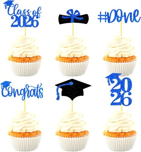 Graduation Decorations 2026-24Pcs Glitter Graduation Cupcake Toppers for Class of 2026 Party Decorations