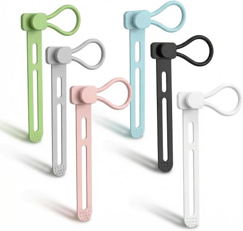 6 PCS Silicone Cable Ties - Reusable Cord Organizer with Hanging Loop, Adjustable Organizer Straps for Cords, Tools, Charger Cable, Kitchen Accessories, Home Office
