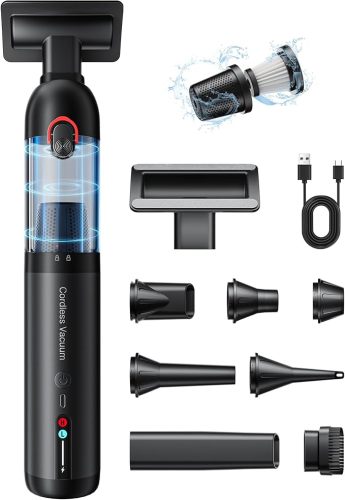 Handheld Car Vacuum Portable Cordless, Hand held Vacuum Cleaner with 21000 Pa Suction Power Air Duster for Car Cleaning, Home, Office, Pet Hair | Multi-Nozzle, Washable Filter