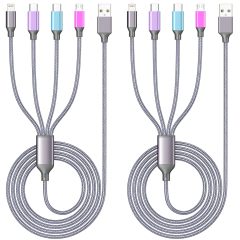 Multi Charging Cable 4ft 2Pack 4 in 1 Charger Cord,Doub Tyep-C Multiple Rapid Nylon Braided Cable USB Charging Cable Multi Phone Charger Cord with Type C Micro Lightning USB Connectors for Cell Phones