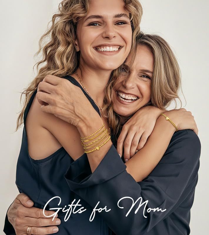 doubgood Mothers Day Gifts Gold Bracelets for Women Waterproof Stackable Heart Initial Charm Bracelets Set A-Z Letter 14K Gold Plated Adjustable Chain Link Stack Jewelry Gifts for Mom Birthday
