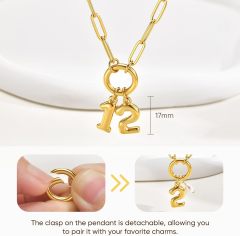 Gold Number Necklace for Women - 18k Gold Plated Necklace with Interchangeable Charm Pendant. Non-Tarnish Stainless Steel Necklace. Lucky or Birth Number Personalized Jewelry Birthday Gift