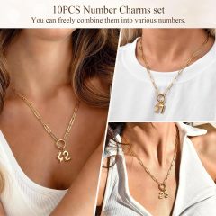 Gold Number Necklace for Women - 18k Gold Plated Necklace with Interchangeable Charm Pendant. Non-Tarnish Stainless Steel Necklace. Lucky or Birth Number Personalized Jewelry Birthday Gift