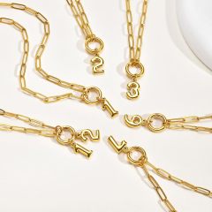 Gold Number Necklace for Women - 18k Gold Plated Necklace with Interchangeable Charm Pendant. Non-Tarnish Stainless Steel Necklace. Lucky or Birth Number Personalized Jewelry Birthday Gift