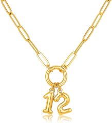 Gold Number Necklace for Women - 18k Gold Plated Necklace with Interchangeable Charm Pendant. Non-Tarnish Stainless Steel Necklace. Lucky or Birth Number Personalized Jewelry Birthday Gift