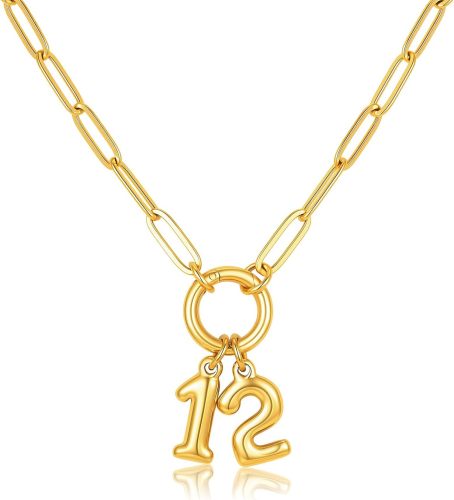 Gold Number Necklace for Women - 18k Gold Plated Necklace with Interchangeable Charm Pendant. Non-Tarnish Stainless Steel Necklace. Lucky or Birth Number Personalized Jewelry Birthday Gift