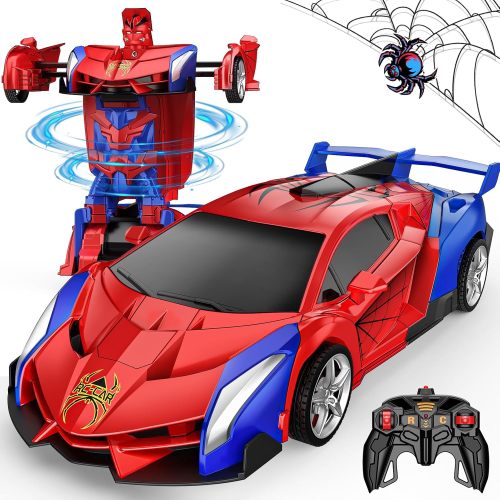 Transform Remote Control Car, RC Cars for 3-12 Year Old Boys Girls One-Button Deformation 2.4Ghz 1:18 Scale Transforming 360°Rotation Robot Toys Birthday Gifts Easter Basket Stuffers for Kids