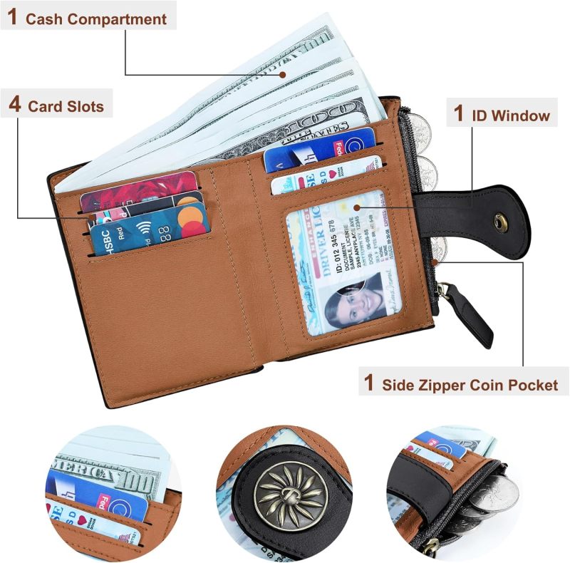Tipmile Small Wallet Women Bifold RFID Blocking Card Holder Leather Wallets with Zipper Coin Pocket