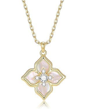 Four Leaf Necklace for Women - Dainty 14K Gold Plated Pendant Necklaces with Cubic Zirconia, Non Tarnish Chain Lucky Charm Elegant Jewelry Gifts for Mother's Day, Graduation, Wife, Girlfriend