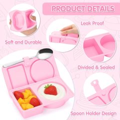 Silicone Snack Containers with Lids – Reusable Snack Containers with Double Compartments for Adults Mini Silicone Food Box Perfect for Travel Lunch Gym (Pink)
