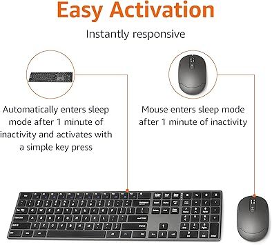 Amazon Basics Ultra Premium Wireless Keyboard and Mouse Combo, Rechargeable, Full-Size with Number Pad, Sleek Design, Plug and Play, Quiet Typing, 2.4GHz USB Receiver, Black