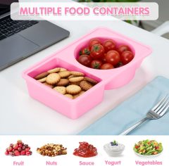 Silicone Snack Containers with Lids – Reusable Snack Containers with Double Compartments for Adults Mini Silicone Food Box Perfect for Travel Lunch Gym (Pink)