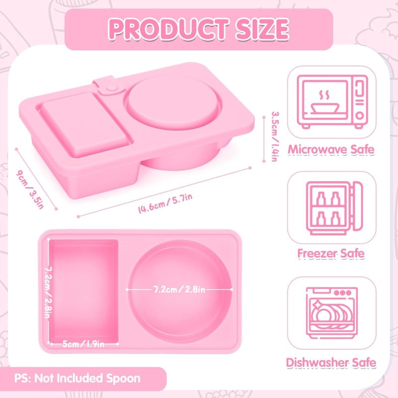 Silicone Snack Containers with Lids – Reusable Snack Containers with Double Compartments for Adults Mini Silicone Food Box Perfect for Travel Lunch Gym (Pink)