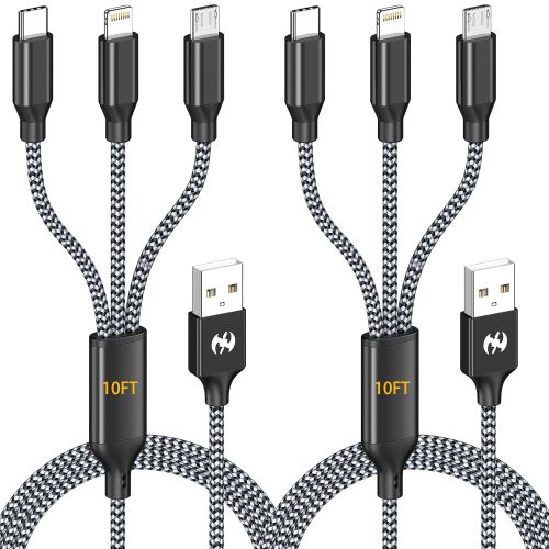 3in1-2Pack-6ft usb c charging cable-Light-Micro-iPhone-Android-Braided