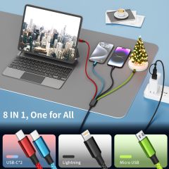 3 in 1 Multi Charging Cable 6ft, 2 Pack Nylon Braided Charger Cord with Lightning, USB C and Micro USB Connectors, Universal Phone Charging Cable for iPhone and Android Devices