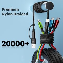 3 in 1 Multi Charging Cable 6ft, 2 Pack Nylon Braided Charger Cord with Lightning, USB C and Micro USB Connectors, Universal Phone Charging Cable for iPhone and Android Devices