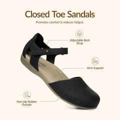 Rihero Summer Casual Closed Toe Sandals Women Comfortable Footbed Arch Support Flat Sandals with Adjustable Strap